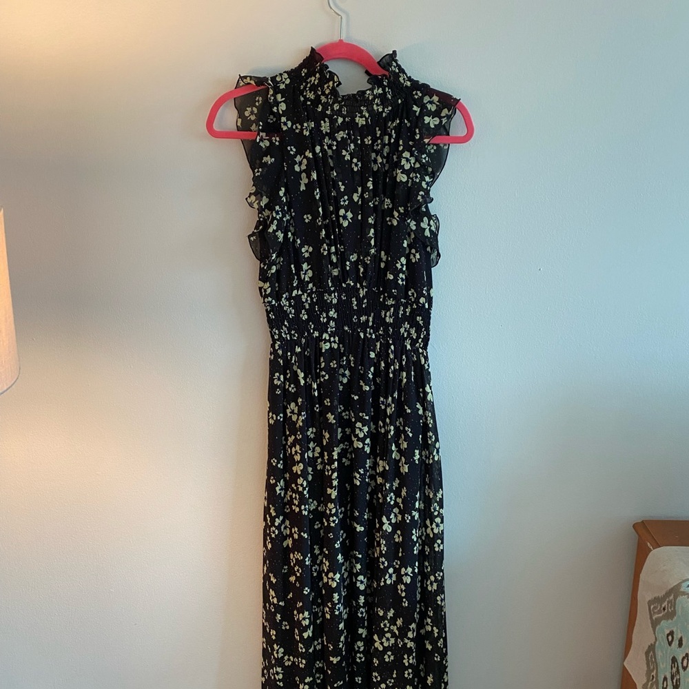 Size S Black formal Maxi Dress with floral pattern